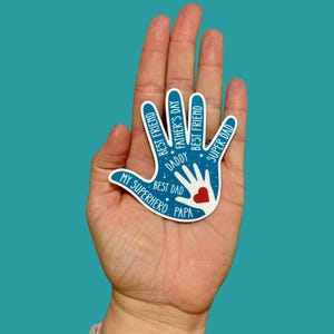 Dad Handprint Sticker, Happy Father&#39;s Day, Vinyl, Water Resistant Sticker, Water bottle, Dad, Stickers