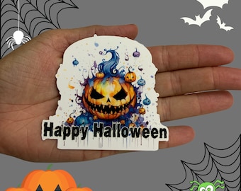 Happy Halloween, Halloween Pumpkin Sticker, Watercolor Stickers, Vinyl Sticker, Water Resistant Sticker