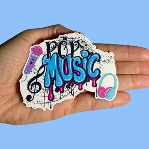 Pop Music Sticker, Vinyl Water Resistant Sticker, Music Sticker, Water Bottle Sticker, Laptop Sticker, Notebook Sticker
