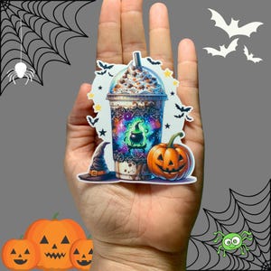 Halloween coffee stickers, Vinyl Water Resistant Sticker, Halloween Sticker