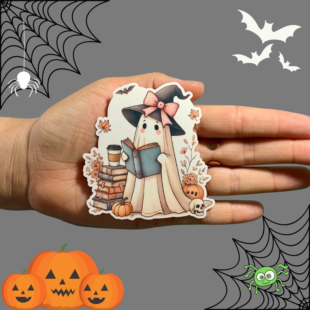 Vintage Ghost Reading Book Sticker, Vinyl Water Resistant Sticker ...