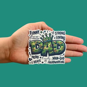 Camo Dad WordArt Sticker, Happy Father&#39;s Day, Vinyl, Water Resistant Sticker, Water bottle, Dad, Stickers