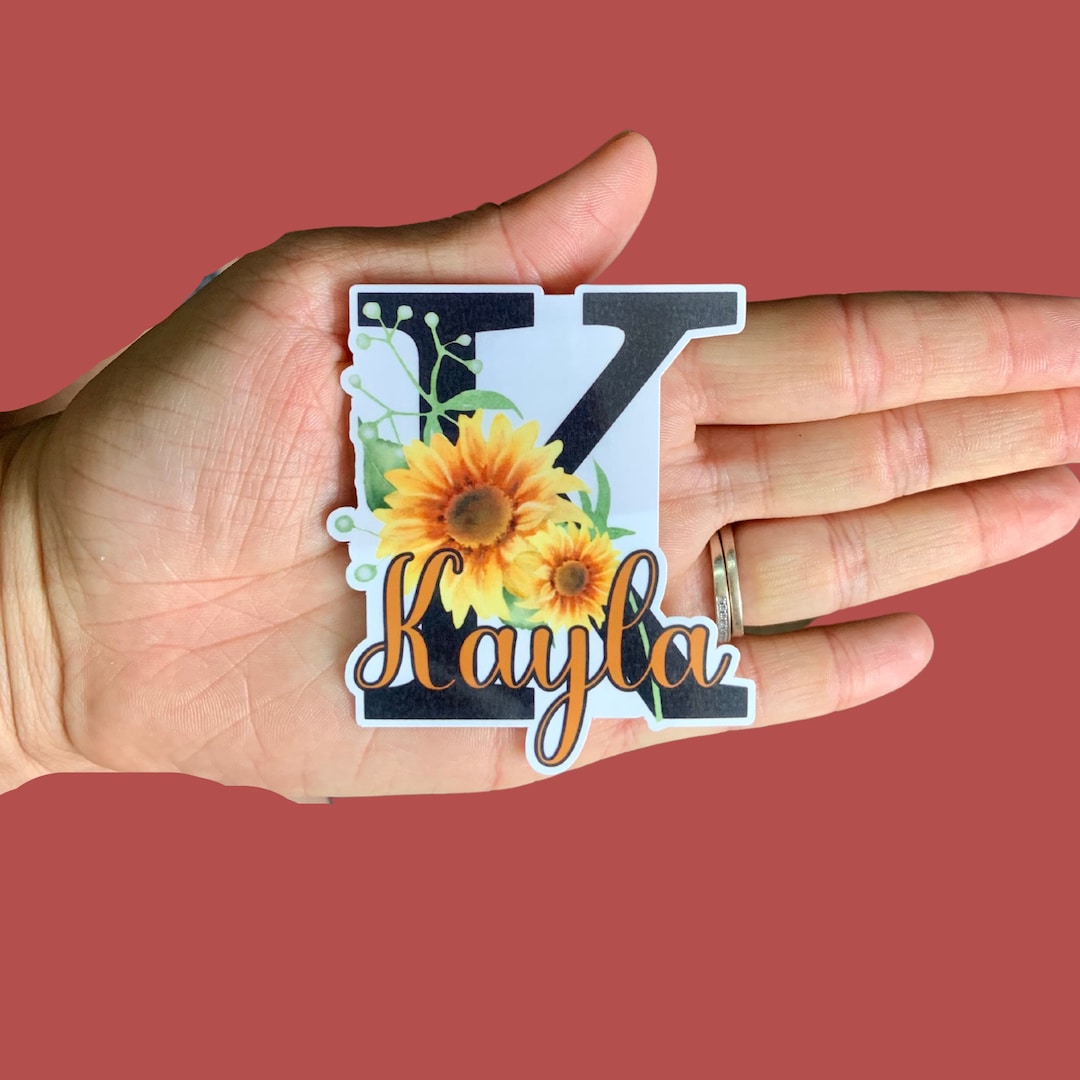 Sunflower Name & Initial, Fall Stickers, Autumn Stickers, Vinyl Sticker ...