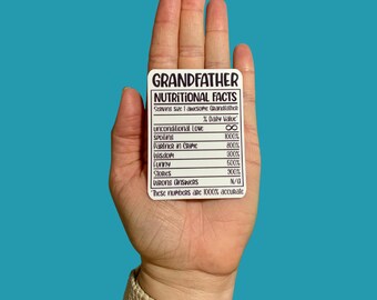 Grandfather Nutritional Facts, Vinyl Sticker, Water Resistant, Laptop Sticker, Notebook Sticker, Water bottle Sticker