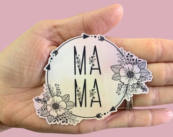 MAMA,Floral, Vinyl Sticker, Water Resistant Sticker, Laptop Sticker, Notebook Sticker, Water bottle Sticker