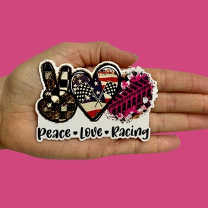 Peace Love Racing, Vinyl Sticker, Water Resistant Sticker, Laptop Sticker, Notebook Sticker, Water bottle Sticker