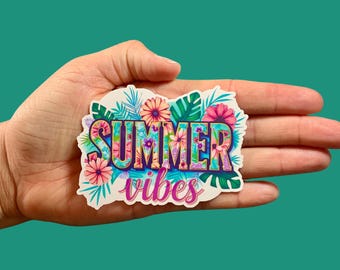 Tropical Summer Vibes sticker, Vinyl Water-Resistant Sticker, Summer Sticker, Laptop Sticker, Sticker, Water Bottle Sticker