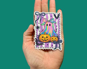 Holographic Ghost Sticker, Vinyl Water Resistant Sticker, Halloween Sticker, water bottle, notebook, laptop stickers