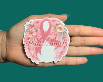Pink Angels Breast Cancer Sticker, Breast Cancer Sticker, Vinyl Water Resistant Sticker