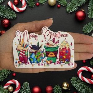 Merry Christmas Teacher Vinyl Sticker, Water Resistant, Laptop, Notebook, Water bottle, Teacher Stickers