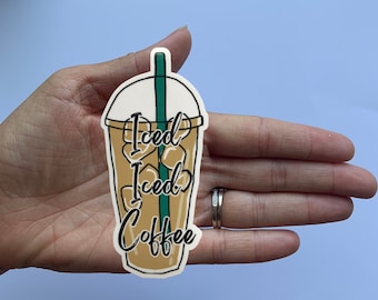 Iced Iced Coffee Vinyl Water Resistant Sticker, Iced Coffee Lover, Cute Sticker, Water Bottle Sticker, Laptop Sticker, Notebook Sticker