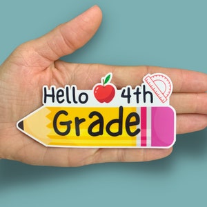 Hello Grade with Pencil Water Resistant Vinyl Sticker, Back to School Stickers, Laptop, Notebook, Water bottle Sticker