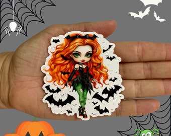 Halloween Girls, Halloween Stickers, Watercolor Stickers, Vinyl Sticker, Water Resistant Sticker