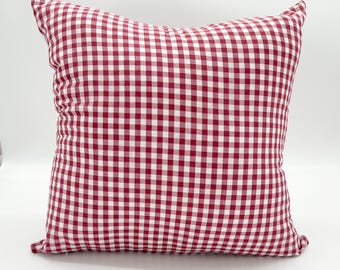 Gingham Cushion Cover | green and red lightweight cotton throw pillow cover | rustic countryside decor
