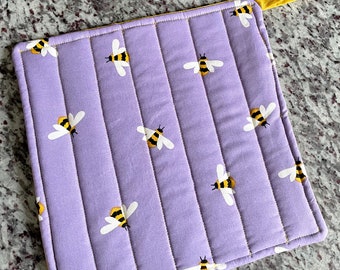 Purple and Yellow Bumblebee Reversible Potholders I Bee Home Decor I Quilted Hot Pad I Hostess and Housewarming Gift