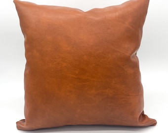 Caramel Brown Faux Leather Cushion Cover | Contemporary Throw Pillow Cover
