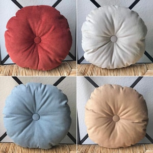 Decorative Round Corduroy Cushion, 13” | round throw pillows | pintuck pillows