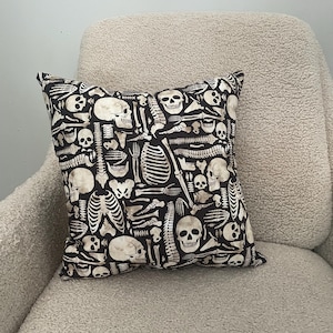13x13 Inch Stuffed Skeleton Cushion | Gothic Throw Pillow | Gothic Halloween Decor I Anatomical Skeleton
