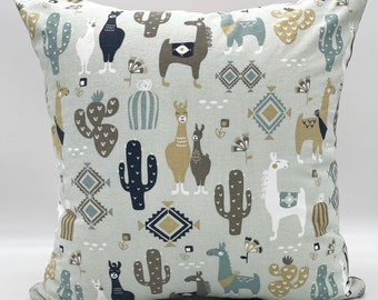 Light Blue Llama Cushion Cover