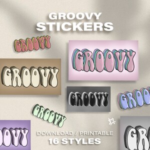 ¡Pegatinas digitales e imprimibles de Groovy para sus aplicaciones de diario y notas! • Notabilidad • Goodnotes • Pegatinas divertidas dibujadas a mano