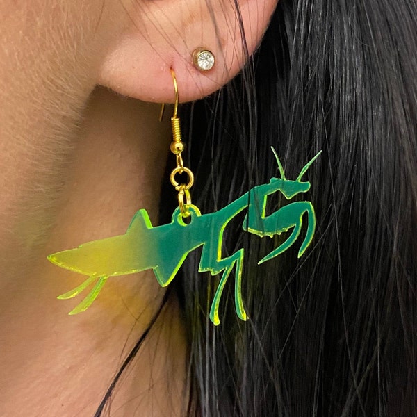 Neon Praying Mantis Earrings | Lasercut Acrylic Earrings