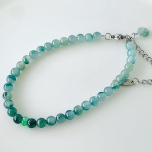 Jadeite Jade Beaded Bracelet Grade A Natural Untreated Jade Icy Blue Color with Floating Patterns 5mm
