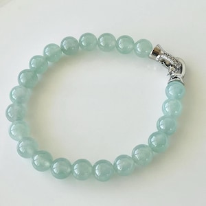 Jadeite Jade Beaded Bracelet Grade A Natural Untreated Jade Icy Blue-Green Color 7+mm