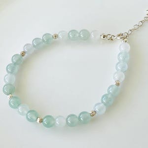 Jadeite Jade Beaded Bracelet Grade A Natural Untreated Jade Icy White and Green Color 6+mm