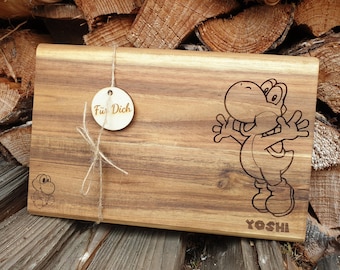 Tabla de desayuno de Yoshi Super Mario, regalo de madera de acacia con diseño de dinosaurio y dragón