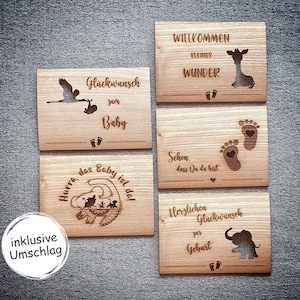 Geschenkkarte | Glückwunschkarte | Holzkarte zur Geburt - verschiedene Motive