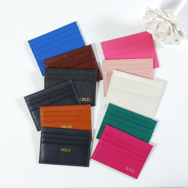 Monogrammed Genuine Leather Card Case,Pebbled Genuine Leather Wallet,Buff Leather Card Holder,Genuine Leather Money Clip,Name card Holder