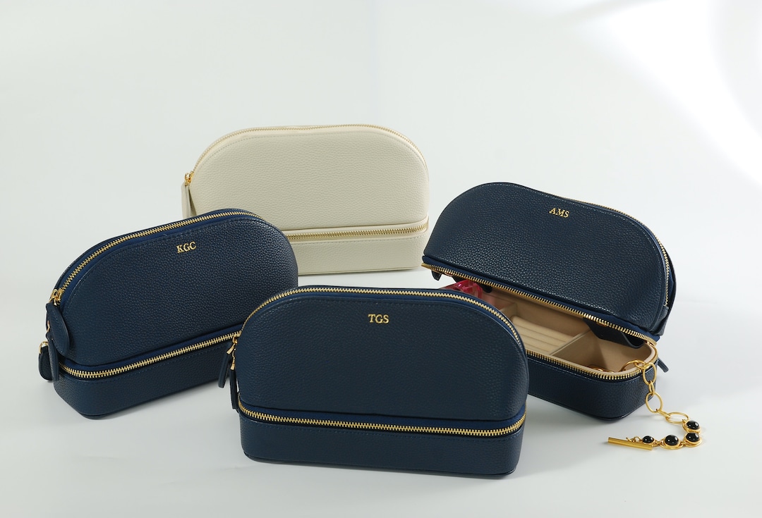 Monogrammed Large Leather Travel Pouch personalized Dual Travel Organizer monogrammed Toiletry Case Foil Debossed gifts for Her travel Case Etsy
