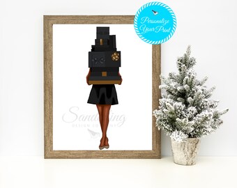 Montón de regalos- Negro- Ilustración de moda Lámina artística