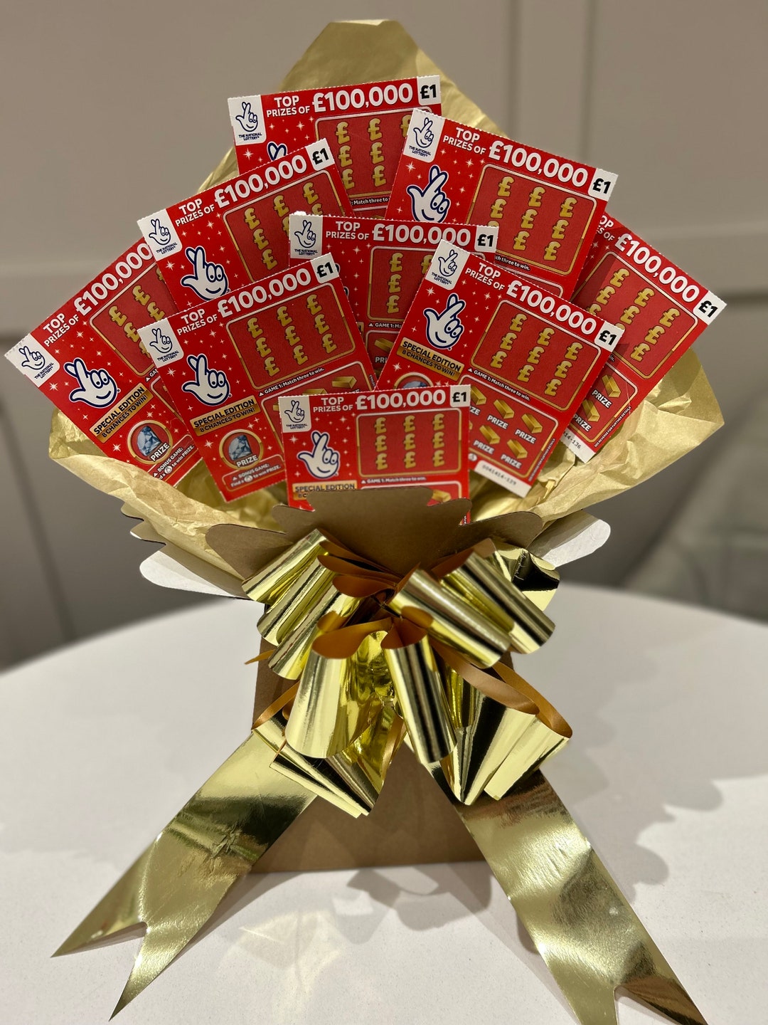 Full Scratchcard Bouquet Red and Gold Theme Christmas Scratchcard Bouquet Christmas Gift Shop