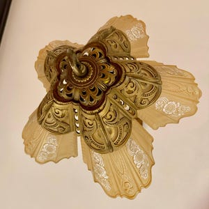 Art Deco 1920’s original Lightolier slip shade chandelier.