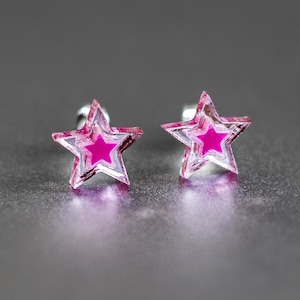 Pink Star Studs | Rose Gold Acrylic and Hot Pink Earrings | Gift Box Included