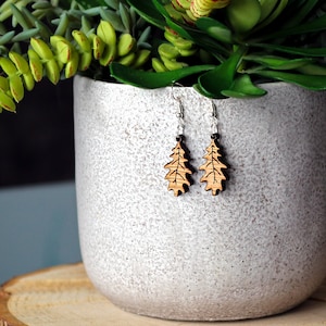 Wooden Oak Leaf Earrings | Engraved Oak Jewellery with Gift Box