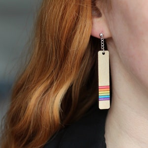 Wood & Rainbow Pride Earrings Drop Stud Earrings Gift Box Included image 6