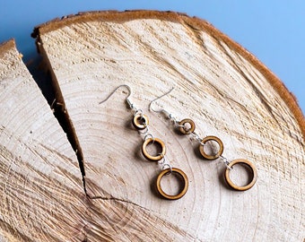 Wooden Circle Earrings | Lightweight Earrings | Linked Wood Circle Earrings | Wood Earrings with Gift Box