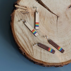 Wood & Rainbow Pride Earrings Drop Stud Earrings Gift Box Included image 1