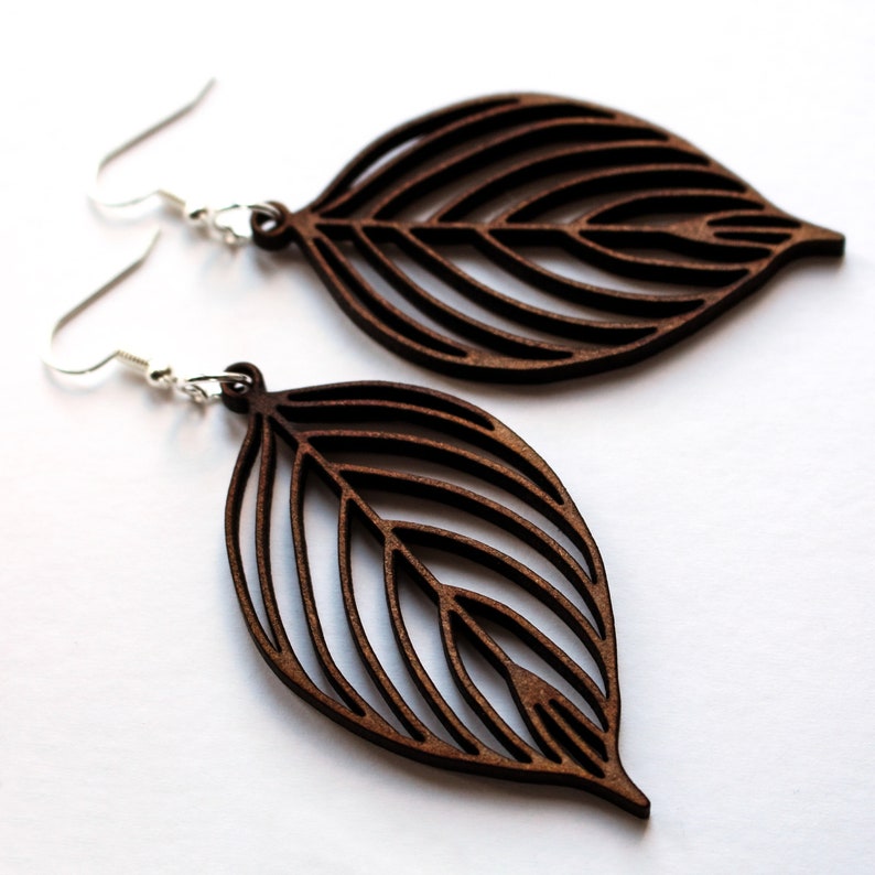 Wooden Leaf Earrings Gift Box Included Lightweight Wood Earrings Long Leaf Earrings image 8