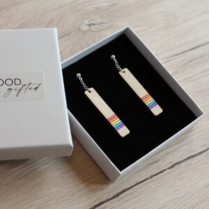 Wood & Rainbow Pride Earrings Drop Stud Earrings Gift Box Included image 7