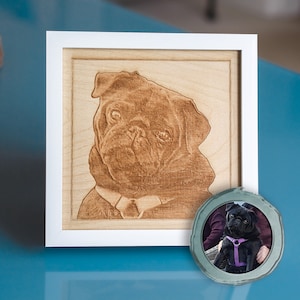 Framed Laser Engraved Wood Photo: Custom Engraved Portrait