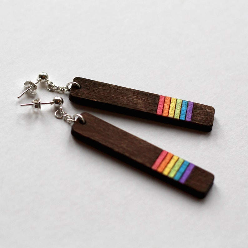 Wood & Rainbow Pride Earrings Drop Stud Earrings Gift Box Included image 4