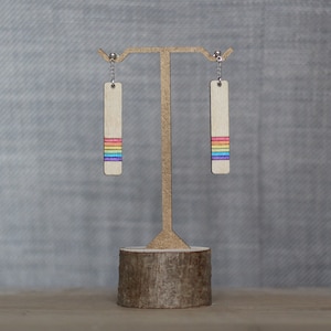 Wood & Rainbow Pride Earrings Drop Stud Earrings Gift Box Included image 9