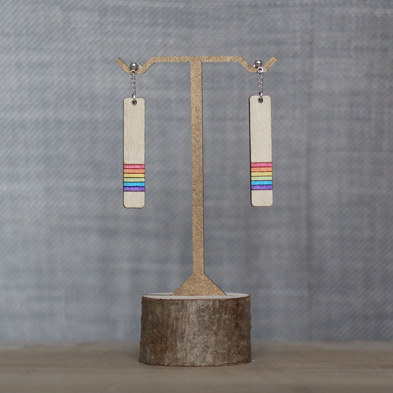 Wood & Rainbow Pride Earrings Drop Stud Earrings Gift Box Included image 9