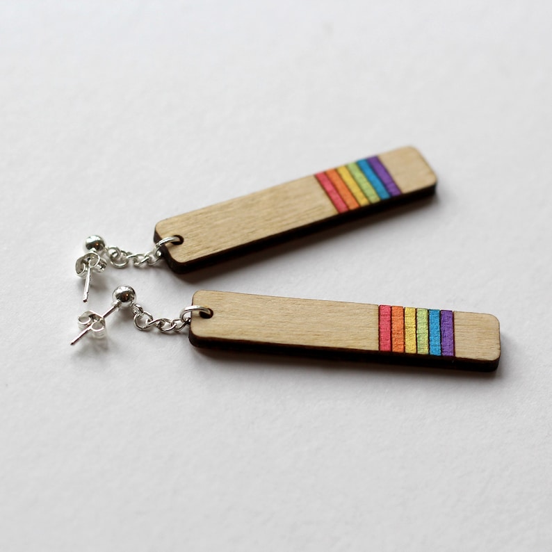 Wood & Rainbow Pride Earrings Drop Stud Earrings Gift Box Included image 8