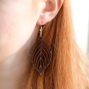Wooden Leaf Earrings Gift Box Included Lightweight Wood Earrings Long Leaf Earrings image 7