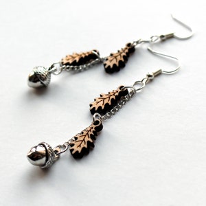 Oak Leaf and Acorn drop earrings on a white background.