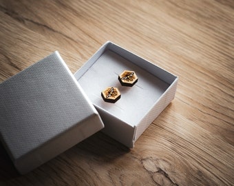 Honey Bee Stud Earrings with Gift Box | Hexagon Studs | Bumble Bee Earrings